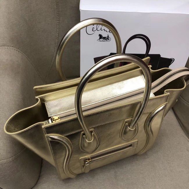 CELINE MICRO LUGGAGE HANDBAG IN LAMINATED LAMBSKIN 189793 GOLD