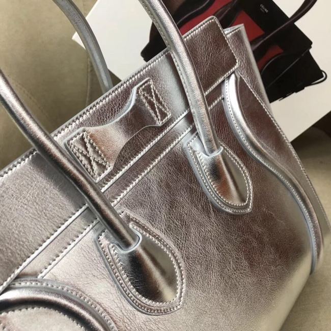 CELINE MICRO LUGGAGE HANDBAG IN LAMINATED LAMBSKIN 189793 SILVER