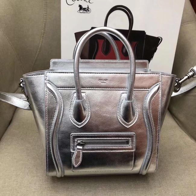 CELINE MICRO LUGGAGE HANDBAG IN LAMINATED LAMBSKIN 189793 SILVER