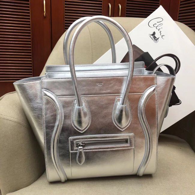 CELINE MICRO LUGGAGE HANDBAG IN LAMINATED LAMBSKIN 189793 SILVER