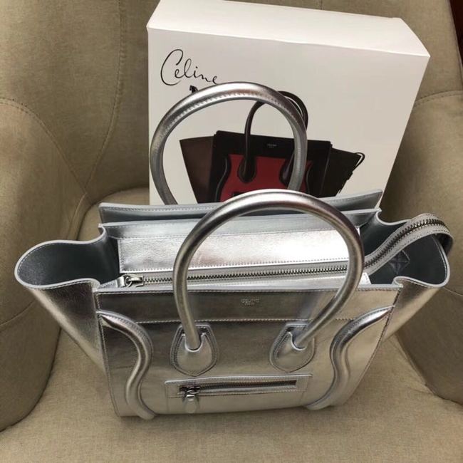 CELINE MICRO LUGGAGE HANDBAG IN LAMINATED LAMBSKIN 189793 SILVER