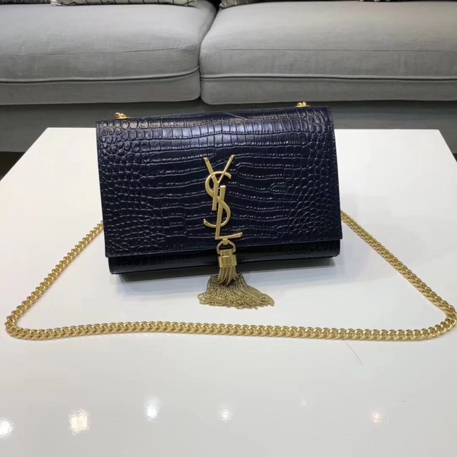 SAINT LAURENT Kate croc-embossed leather shoulder bag 474366 Royal Blue