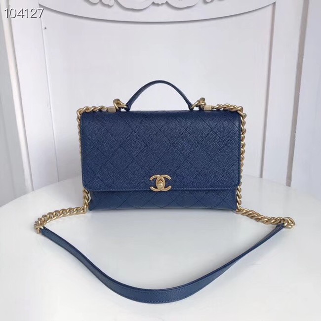 Chanel flap bag Grained Calfskin & Gold-Tone Metal AS0305 blue