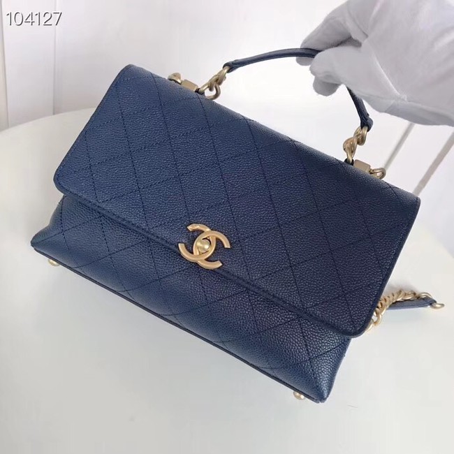 Chanel flap bag Grained Calfskin & Gold-Tone Metal AS0305 blue