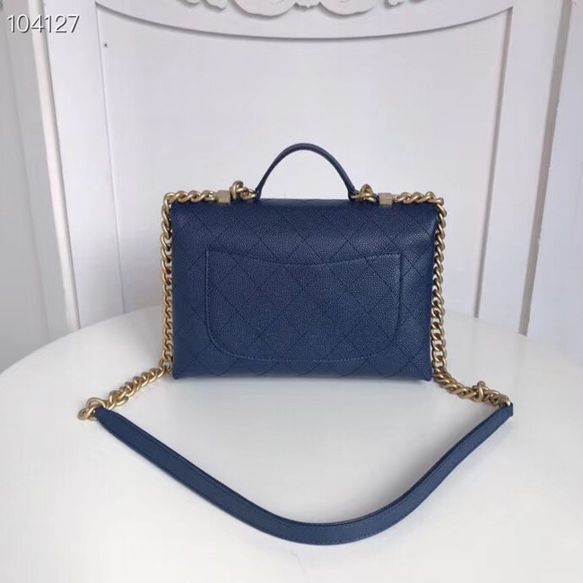 Chanel flap bag Grained Calfskin & Gold-Tone Metal AS0305 blue