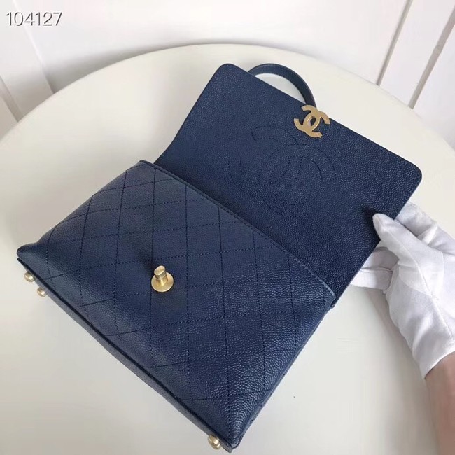 Chanel flap bag Grained Calfskin & Gold-Tone Metal AS0305 blue