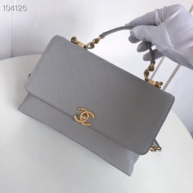 Chanel flap bag Grained Calfskin & Gold-Tone Metal AS0305 grey