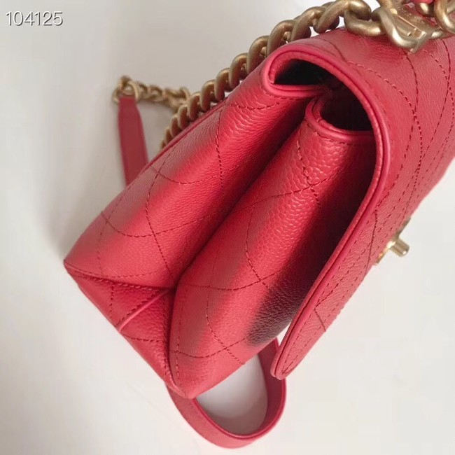 Chanel flap bag Grained Calfskin & Gold-Tone Metal AS0305 red