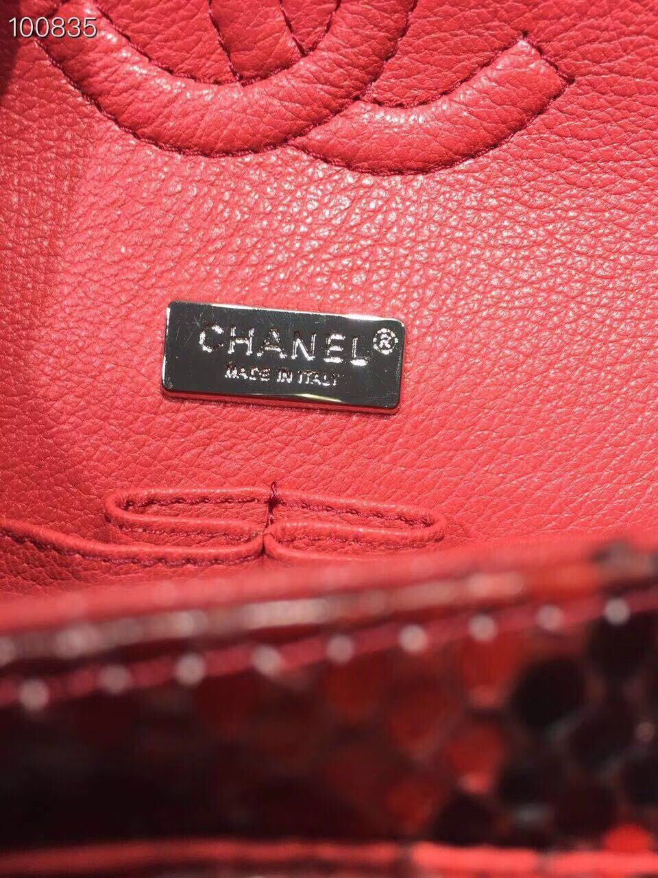 Chanel Classic Handbag Python Leather A01112 Black&Red