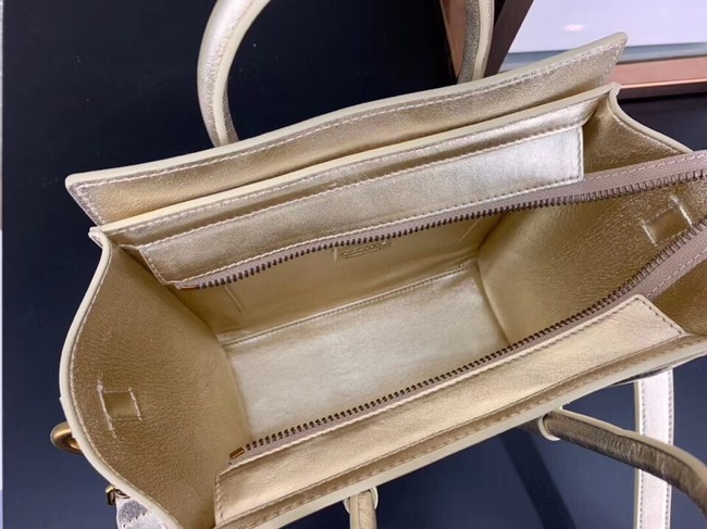 CELINE NANO LUGGAGE BAG IN LAMINATED LAMBSKIN 189243  GOLD