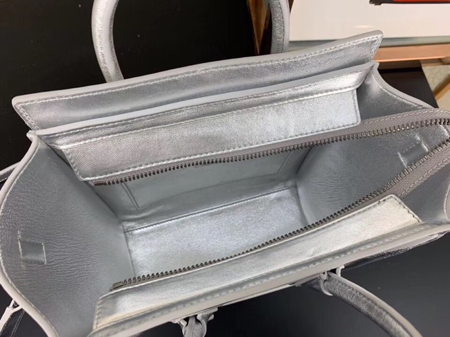 CELINE NANO LUGGAGE BAG IN LAMINATED LAMBSKIN 189243 SILVER