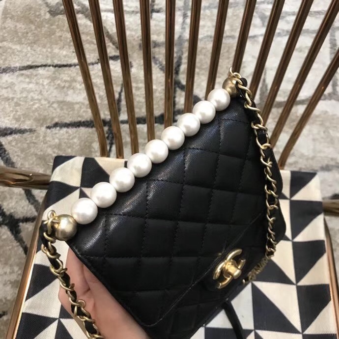 Chanel Flap Shoulder Bag Sheepskin Leather 77398 black