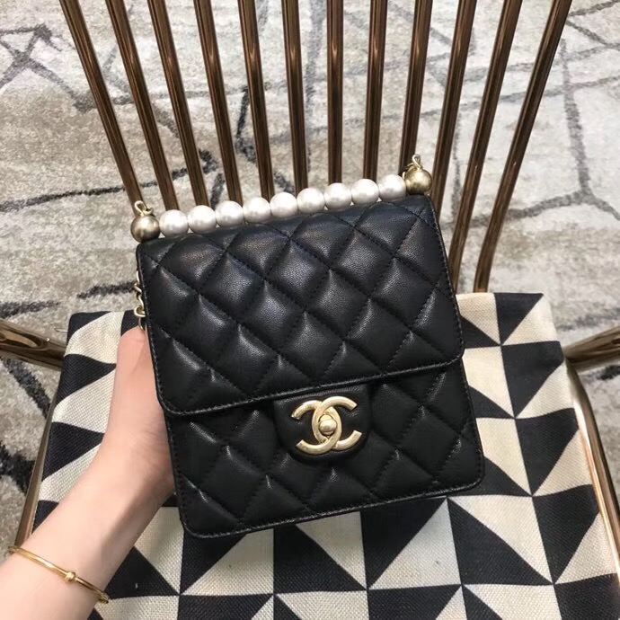 Chanel Flap Shoulder Bag Sheepskin Leather 77398 black