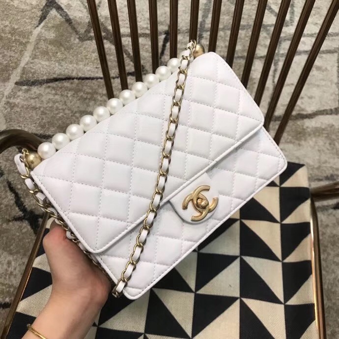 Chanel Flap Shoulder Bag Sheepskin Leather 77399 white