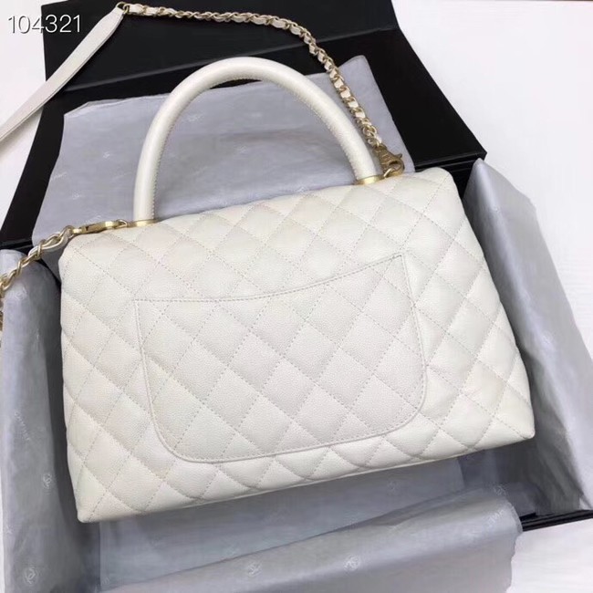 Chanel original Caviar leather flap bag top handle A92292 white&Gold-Tone Metal