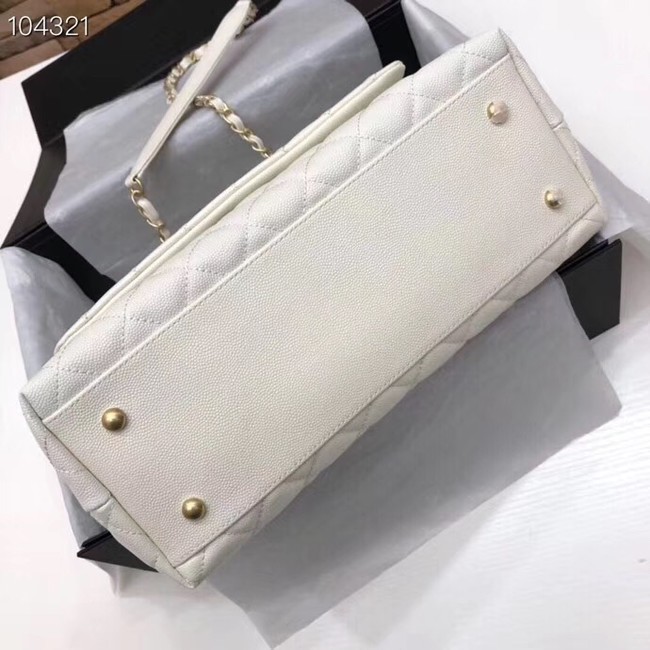 Chanel original Caviar leather flap bag top handle A92292 white&Gold-Tone Metal