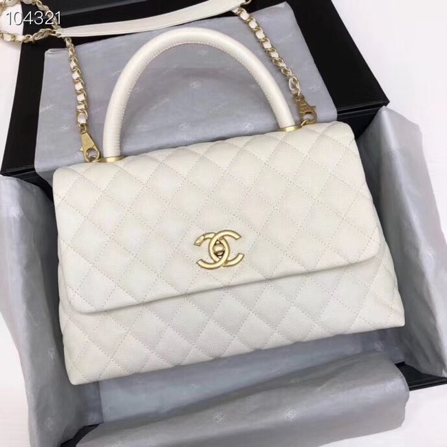 Chanel original Caviar leather flap bag top handle A92292 white&Gold-Tone Metal