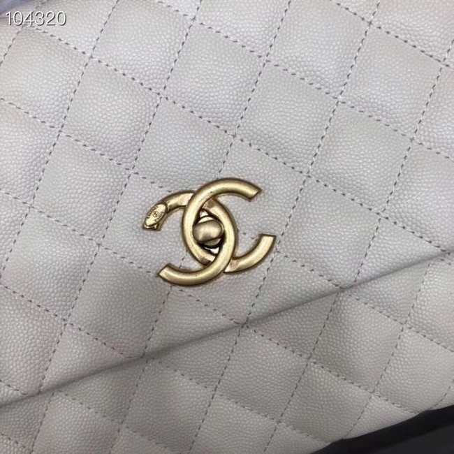 Chanel original Caviar leather flap bag top handle B92292 white&Gold-Tone Metal