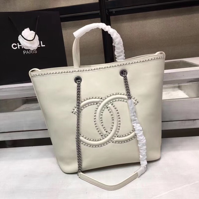 Chanel Calfskin & silver-Tone Metal 80761 white