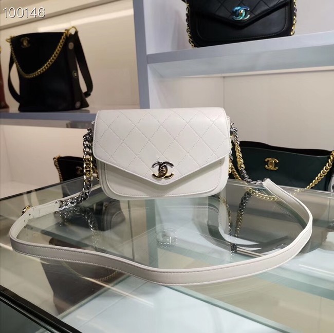 Chanel Calfskin & silver-Tone Metal AS0413 white