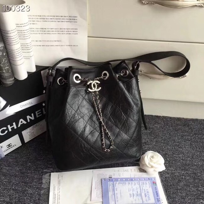 Chanel drawstring bag & silver-Tone Metal AS0454 black