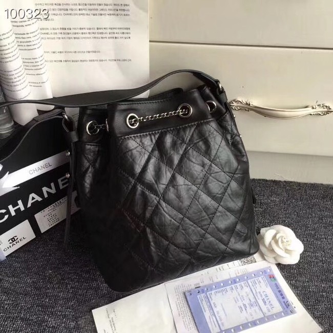 Chanel drawstring bag & silver-Tone Metal AS0454 black