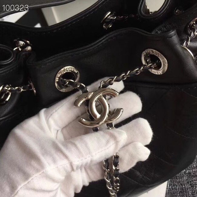 Chanel drawstring bag & silver-Tone Metal AS0454 black