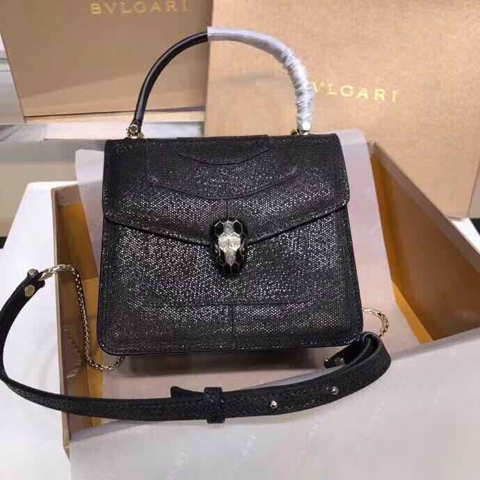 BVLGARI Serpenti Forever metallic-leather shoulder bag 058962 Black