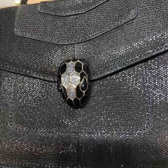 BVLGARI Serpenti Forever metallic-leather shoulder bag 058962 Black