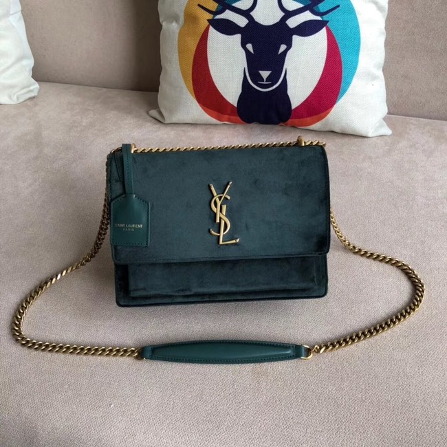 SAINT LAURENT Monogram Sunset medium velvet cross-body bag 442906 green