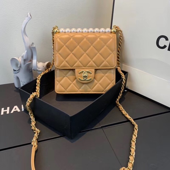 Chanel Flap Shoulder Bag Sheepskin Leather 77398 light tan