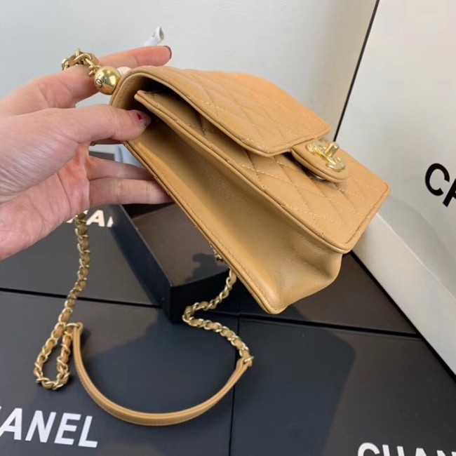 Chanel Flap Shoulder Bag Sheepskin Leather 77398 light tan