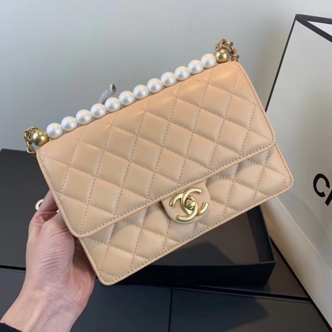 Chanel Flap Shoulder Bag Sheepskin Leather 77399 apricot