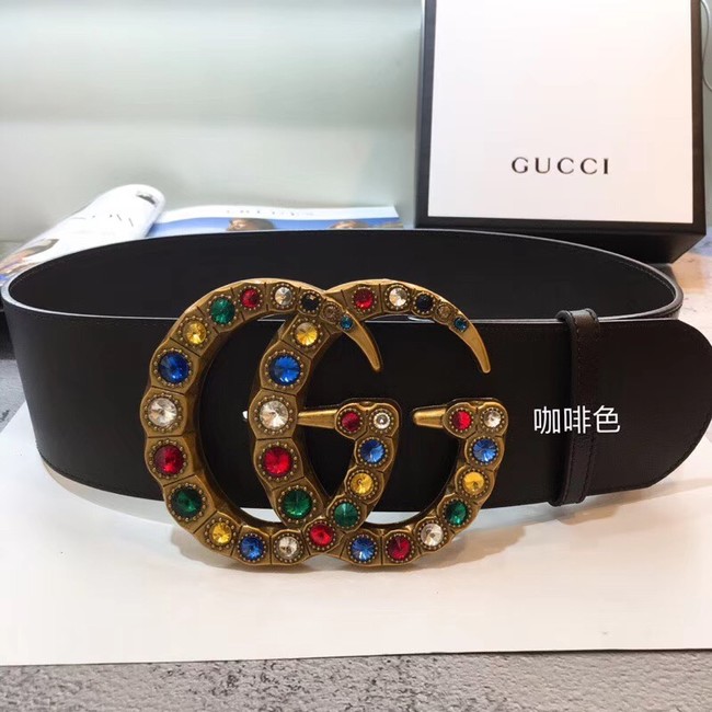 Gucci Leather belt with crystal Double G buckle 550111 Chocolates