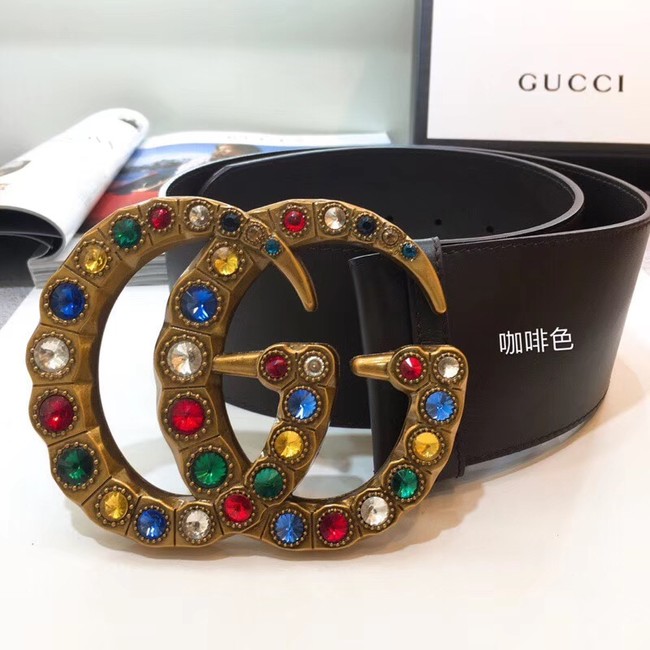 Gucci Leather belt with crystal Double G buckle 550111 Chocolates