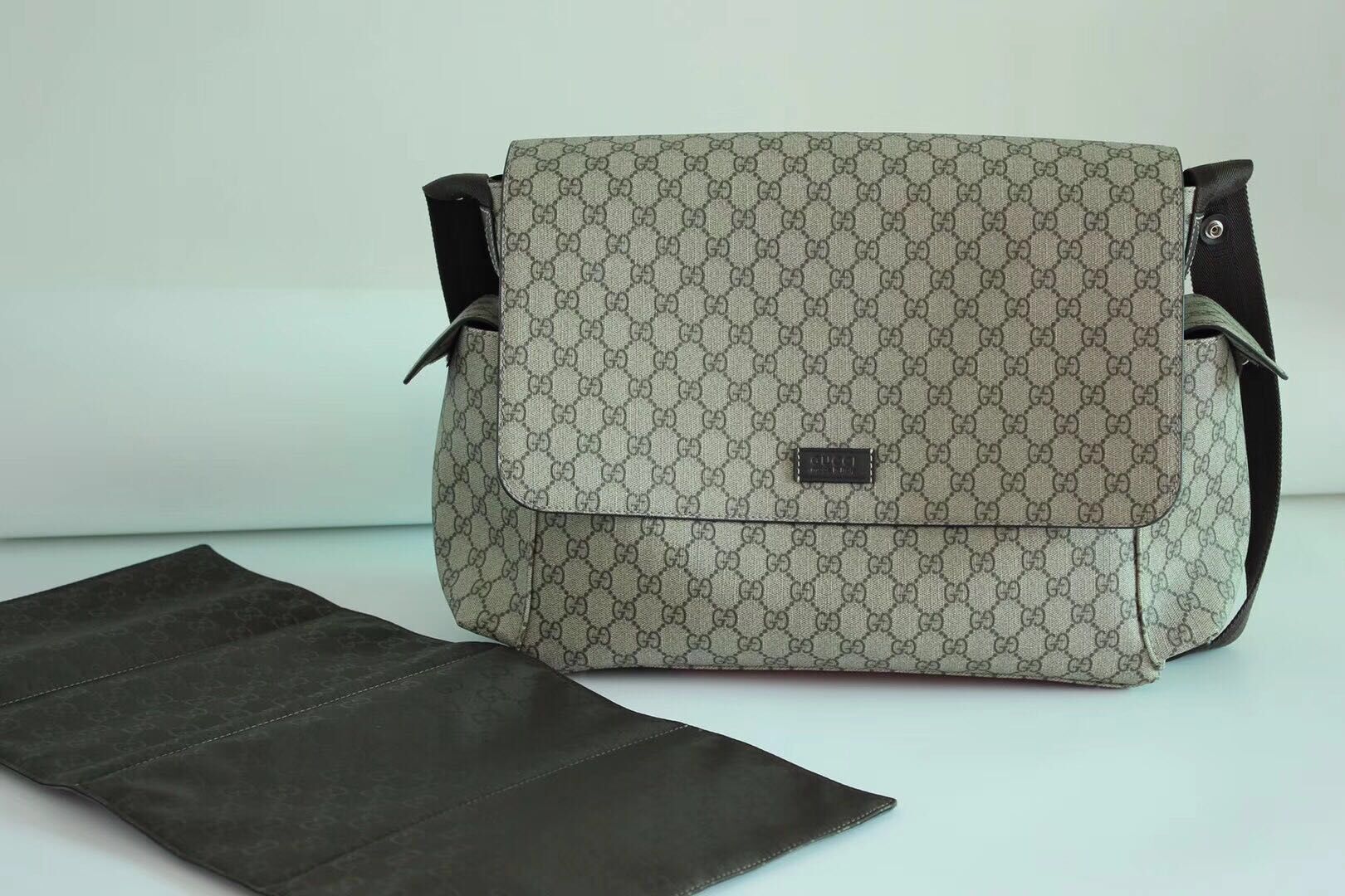 Gucci Messenger Diaper Bag GG Plus 211131 Grey