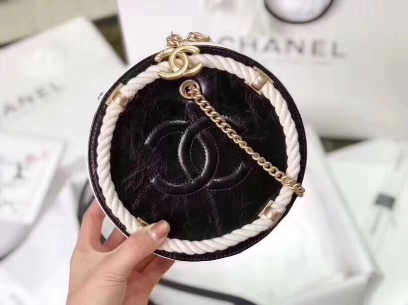 Chanel evening bag Lambskin & Gold-Tone Metal AS0205 black&white