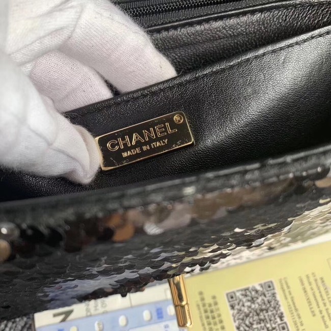 Chanel flap bag equins Lambskin gold-Tone Metal AS0196 black