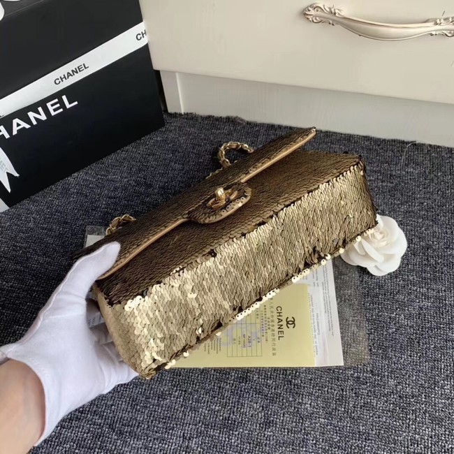Chanel flap bag equins Lambskin gold-Tone Metal AS0196 gold