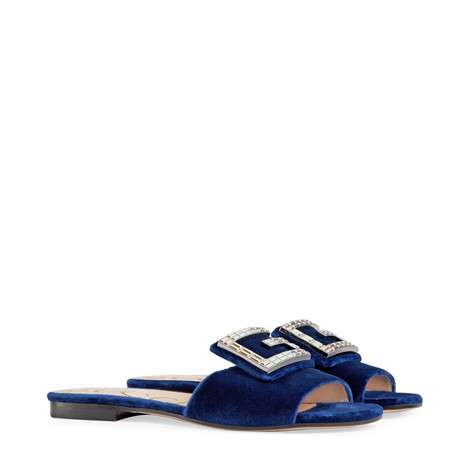 Gucci Velvet slide with crystal G GG1470BL-3