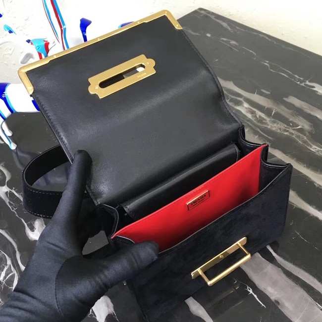 Prada Cahier studded leather bag 1BD045 black