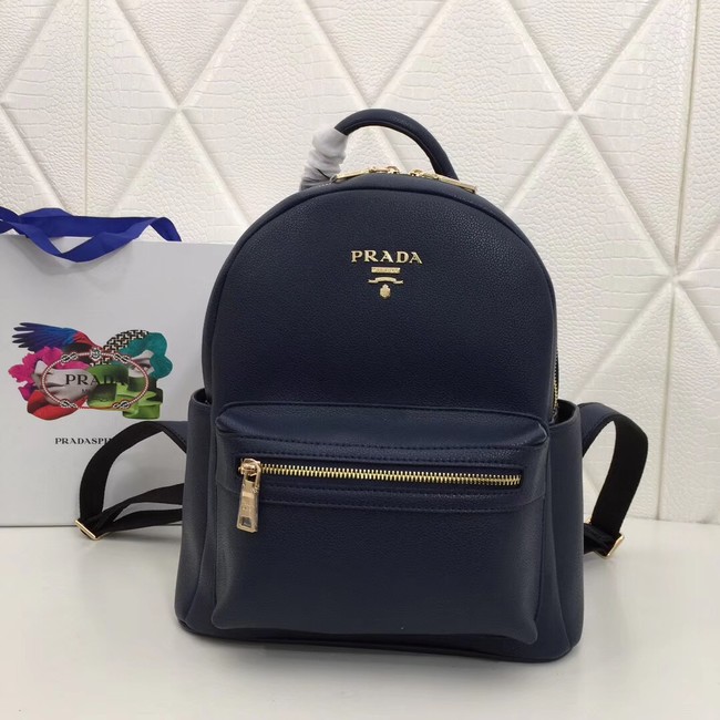 Prada Calf leather backpack 2819 dark blue