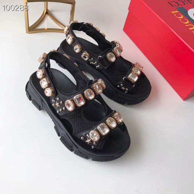 Gucci Metallic leather sandal with crystals GG1476JYX-2