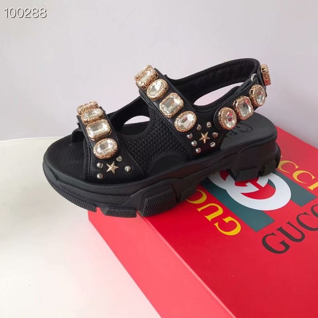 Gucci Metallic leather sandal with crystals GG1476JYX-2