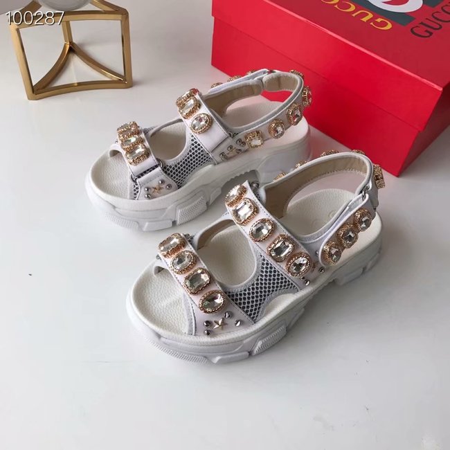 Gucci Metallic leather sandal with crystals GG1476JYX-3