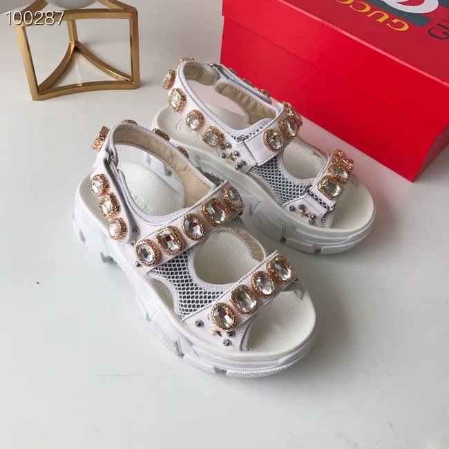 Gucci Metallic leather sandal with crystals GG1476JYX-3