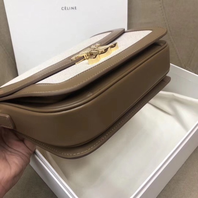 CELINE LARGE TRIOMPHE BAG IN TEXTILE AND NATURAL CALFSKIN 18887 Khaki