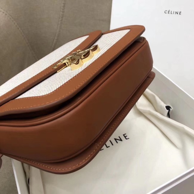 CELINE LARGE TRIOMPHE BAG IN TEXTILE AND NATURAL CALFSKIN 18887 TAN & WHITE