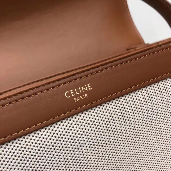 CELINE LARGE TRIOMPHE BAG IN TEXTILE AND NATURAL CALFSKIN 18887 TAN & WHITE