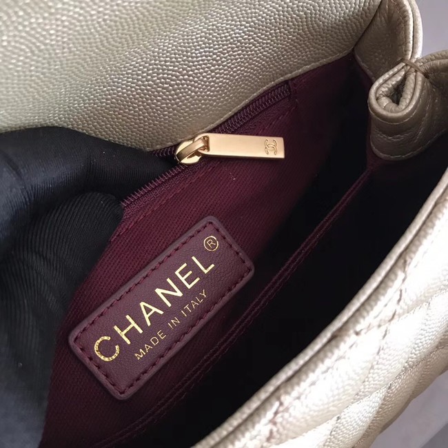 Chanel original Caviar leather flap bag top handle A92290 Light gold&Gold-Tone Metal